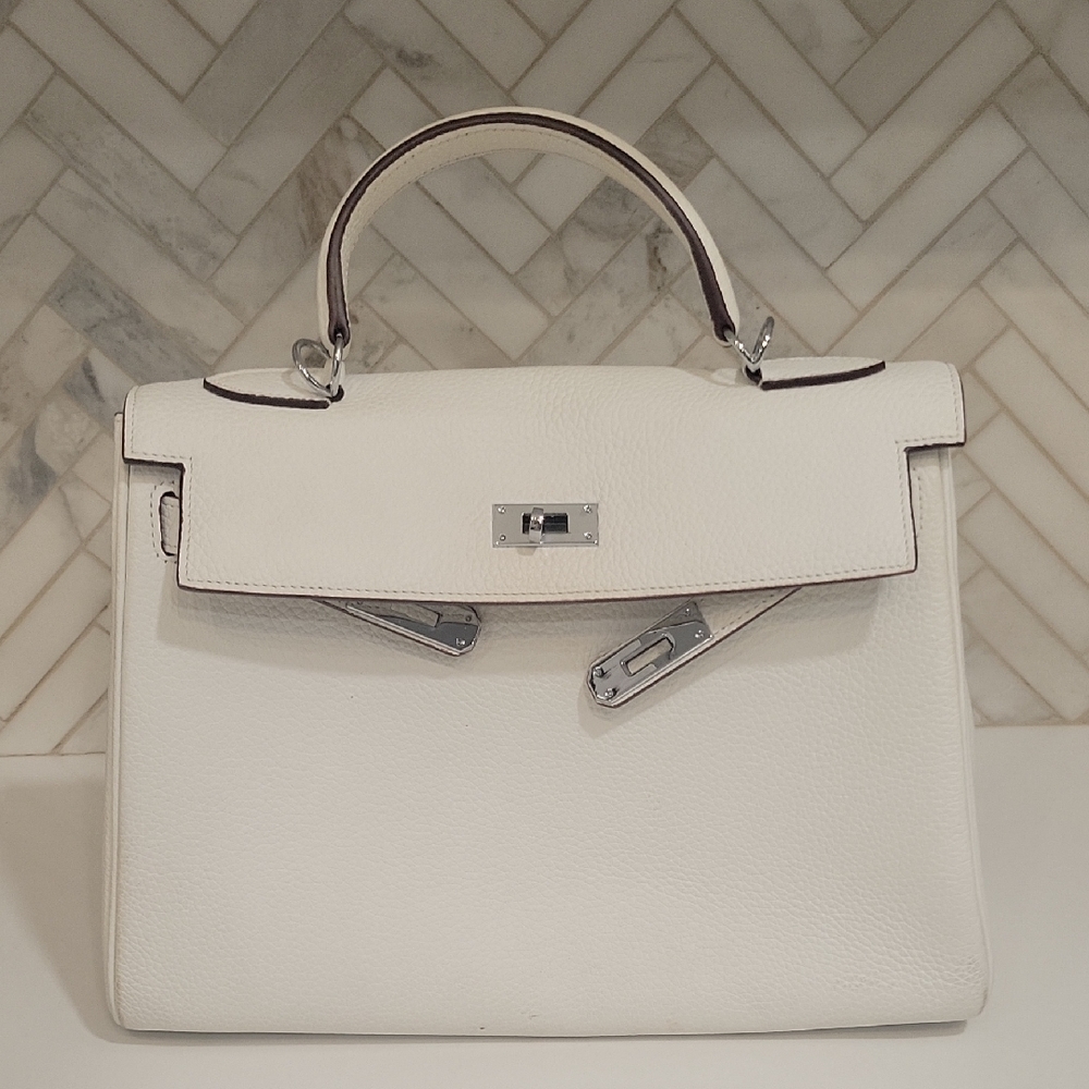 White Leather Satchel with Silver Hardware